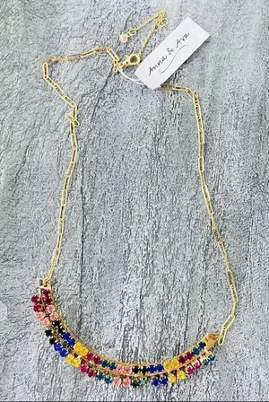 Anna & Ava Multicolor Crystal Fashion Curved Bar‎ Necklace Gold NWT thumbnail 1