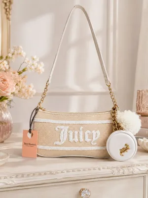 Juicy Couture Beige Chenille Logo Baguette Bag Coin Pouch NWT thumbnail 3