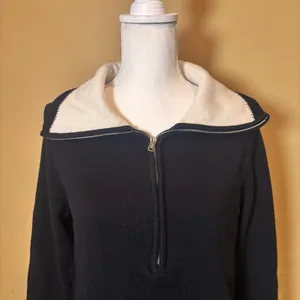 Lauren Ralph Lauren LRL Women's Sweater Large‎ Black Half Zip Cotton Pullover thumbnail 3