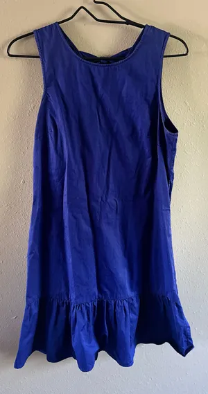 J.CREW Blue Sleeveless Ruffle Bow Short A-Line Dress Round Neck Size M thumbnail 1