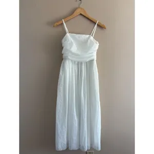 Lulus Darling Sweetheart White Swiss Dot Ruched Midi Dress Size XS bridal Shower thumbnail 3