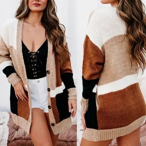 Lush Womens Multicolor Colorblock Knit Cardigan Sweater Button Front Relaxed Fit thumbnail 2