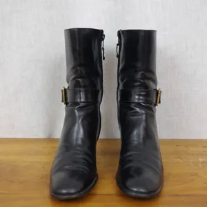 Salvatore Ferragamo Black Leather Buckle Heeled Zip UP Boots Size 8.5 4A thumbnail 9