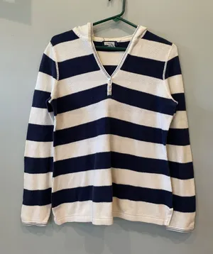IZOD Navy blue and white stripe long sleeve hooded top thumbnail 1
