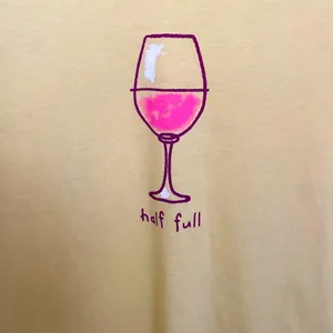 “Half Full” Wine Glass V-Neck Yellow Short Sleeve T-Shirt thumbnail 2