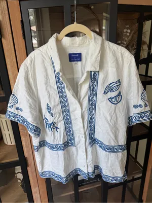 Lisa Says Gah! Linen Madewell Embroidered Button-Front Shirt short sleeve top thumbnail 8