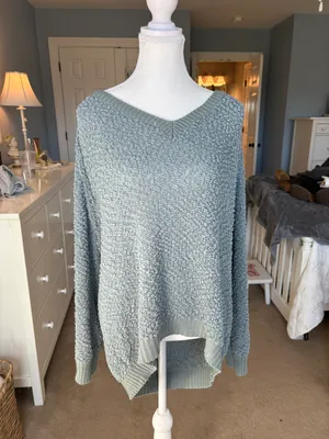 Listicle Fuzzy Light Teal Sweater thumbnail 2