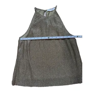 Mango women’s Gold Silver‎ Textured shimmer metallic tank blouse sz M thumbnail 4