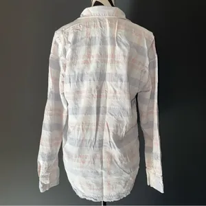 FREE PEOPLE‎ Frayed Plaid Button Up Long Sleeve White Pink Small thumbnail 3