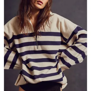 Free People Coastal Stripe Pullover Champagne Navy Combo Large thumbnail 9