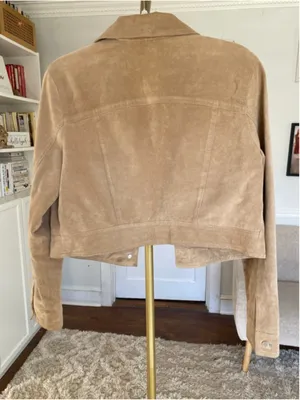 Vintage Live A Little Tan Suede Leather Jacket Cropped Fitted‎ Quiet Luxury Boho thumbnail 3