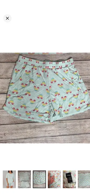 Disney 2 Piece Rainbow Mickey Print Summer Pajama Set in Aqua Mint. EUC. Stretchy and super soft. Short sleeve top with shorts. Oversized fit on top. Top: 21” bust 21.5” long. Pants: 13-17” waist 10.5” rise 4.5” inseam LGBTQIAS+ thumbnail 3