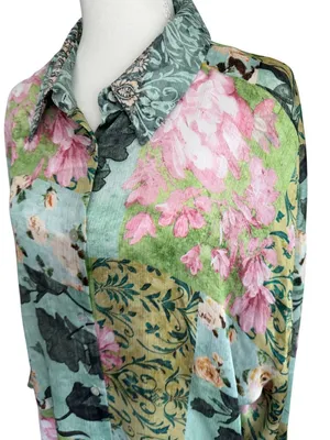 ZARA Floral Button Down Shirt Size XL Womens thumbnail 2
