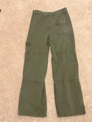 Olive Green Wide Leg Cargo Pants thumbnail 4