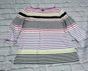 Christopher & Banks Striped Top‎ 3/4 Sleeve Knit T-Shirt Colorful Stripes L thumbnail 1
