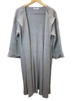 MOD REF Duster Cardigan Women M Gray Ribbed Knit Belted Sweater TR2109-A thumbnail 1