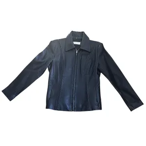 Jones New‎ York Black Leather Zip Front Collared Jacket Women's Medium thumbnail 2