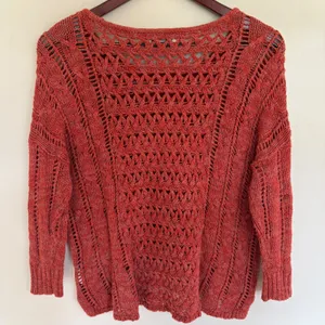 American Eagle Red Open Knit Cotton Sweater Size Small Boho Scoop Neck thumbnail 8