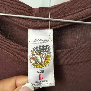 Y2K Ed Hardy L Brown T-Shirt Lotus Flower Bling Christian Audigier‎ Fairy Grunge thumbnail 5