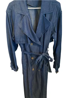 JustFab Double Breasted Longline lightweight Denim Trench Coat Belted minimalist thumbnail 4