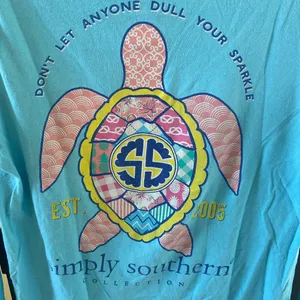 Simply Southern long sleeve blue top M log on front design on back thumbnail 2