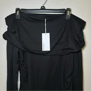 NEW Reformation Florentina Black Draped Off Shoulder Knit Top Women’s Size Large thumbnail 4