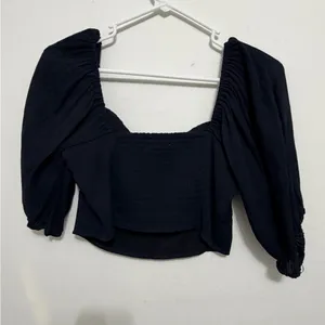 Abercrombie & Fitch women’s Size S Black Puff Sleeve Crop Top Cottagecore(A440)✨ thumbnail 9