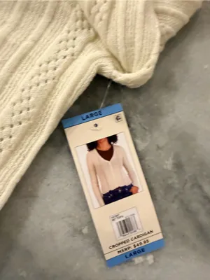 NWT Aeropostale Size L Ivory Pointelle Knit Cropped Stretch Lace Cardigan Y2K thumbnail 8