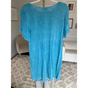 H.I.P. Blue Babydoll Mini Dress Gauze Boho Coastal Core‎ XS Cottagecore Summer thumbnail 3