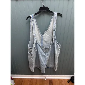 Aerie Womens XL Light Wash Denim Pinafore Dress Acid Wash V-Neck Mini Jumper thumbnail 3