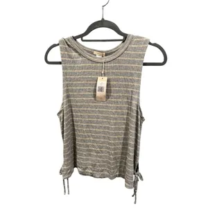 Eberjey‎ Stripe Lounge Logan Walking Ribbed Tank Medium Gray Cream thumbnail 3