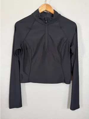 Old Navy Active PowerSoft Go-Dry Quarter Zip Cropped Pullover Black Womens Large thumbnail 1