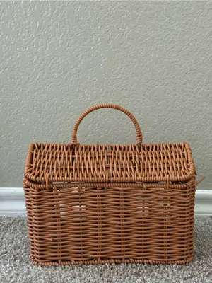Vintage Style Wicker House Handbag Brown Cottagecore Basket Purse Picnic Woven thumbnail 6