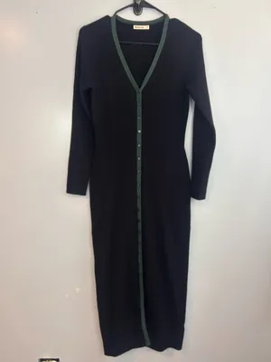 Marine Layer Lexi Black/Green Button Down Ribbed Sweater Midi Dress Size Medium thumbnail 2
