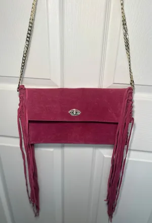 Nuciano Suede Fringe Crossbody‎ Pink Boho Western Festival Chain Strap Clutch thumbnail 1