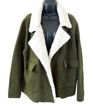 Zara Knit Olive Green Scherling Oversized Coat thumbnail 1