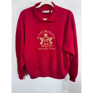Giorgio Beverly Hills‎ Red Sweatshirt Women's Vintage Gold Crest Pullover thumbnail 3