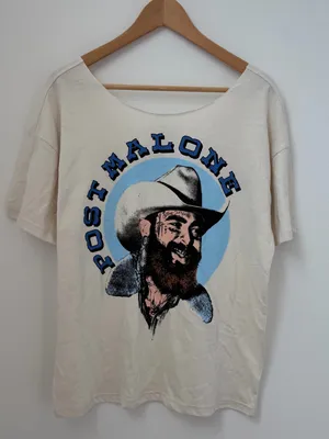 Post Malone Cowboy Off-the-Shoulder Graphic Off-White Tee thumbnail 1