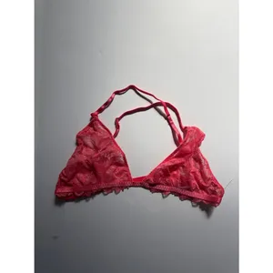 Free People Coral Pink Galloon Lace Triangle Bralette Size Medium NWOT thumbnail 2