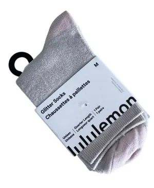 Lululemon Glitter Socks Quarter Length Blissful Pink with Silver Medium thumbnail 12