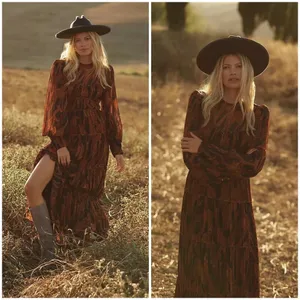 💕FARM RIO💕 Giraffes Black Puff Sleeve Maxi Dress ~ Giraffe Print Small S NWOT thumbnail 4