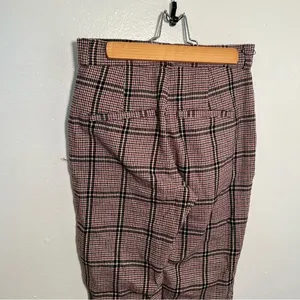 Hollister Women's Sz Small Ultra High-Rise Pant Plaid Houndstooth Beige Burgundy thumbnail 9