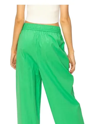 HYFVE Green Wide-Leg Elastic-Waist Pants Cotton Pockets M thumbnail 3