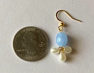 Handmade beautiful German beads & faux pearl dangle earrings🩵 thumbnail 7