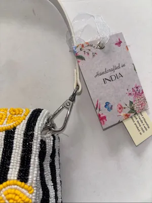 Black And White Stripe Beaded Bag With Lemon Design Double Snap Closure Nwts thumbnail 12