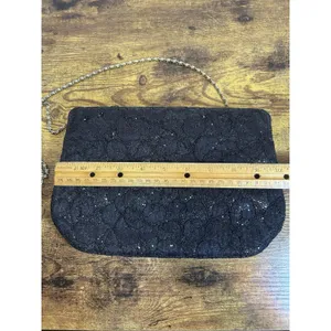 Vintage Black Floral Lace Glitter Evening Bag Gold Tone Chain Strap Formal Purse thumbnail 8