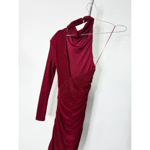 Misha Pauline Dress Wine Red One Shoulder Ruched Maxi Gown Long Sleeve thumbnail 6
