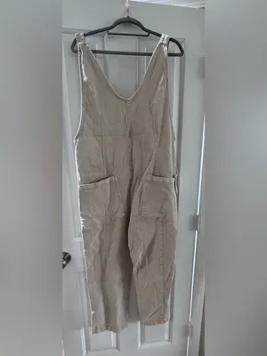 Zenana Outfitters NWOT Beige Linen-Blend Pinafore Jumpsuit thumbnail 2