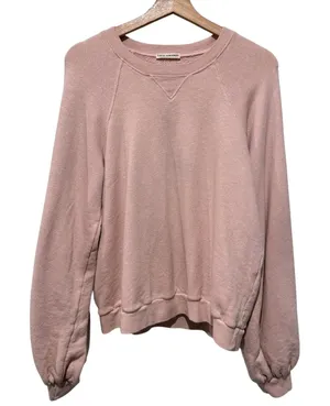 Ulla Johnson Sweatshirt Sz L Blush Pink Cotton Puff Sleeve Crew Neck Pullover thumbnail 1