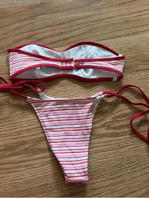 Frankie's Bikinis Striped Red and White Bandeau Bikini Set thumbnail 2